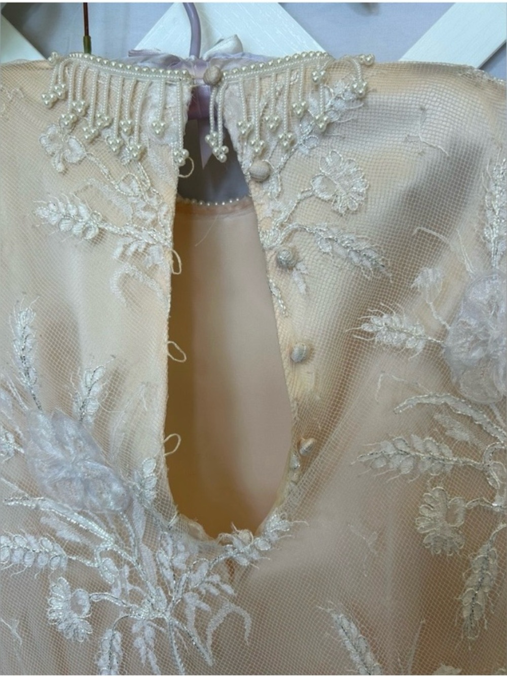 Vintage Rina di Montella Silk Lace Beaded Dress Size 8 Ivory Blush Formal Gown - Picture 2 of 11
